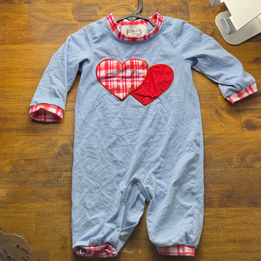 Blue Baby Onesie with Red Heart Accents